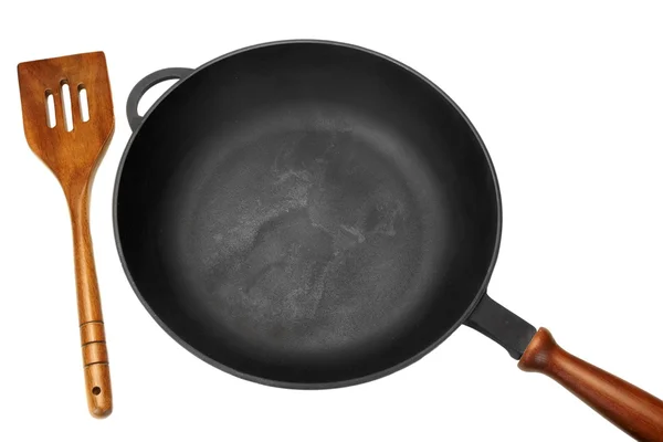 Cast Iron Skillet or Frying Pan White Isolated, Top View — Stok fotoğraf